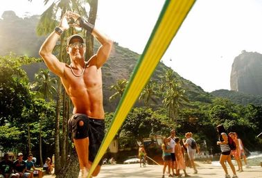 comprar Color amarillo de la cuerda de Slackline de las correas del poliéster que camina con el logotipo modificado para requisitos particulares online manufacture